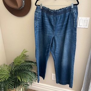 American Eagle Elastic Paper Bag Waist Wash Baggy Skater Wide Leg Denim Jeans
